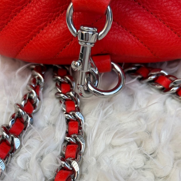 Rebecca Minkoff Small Julian Chevron Leather Backpack Orange Fringe - Picture 3 of 9